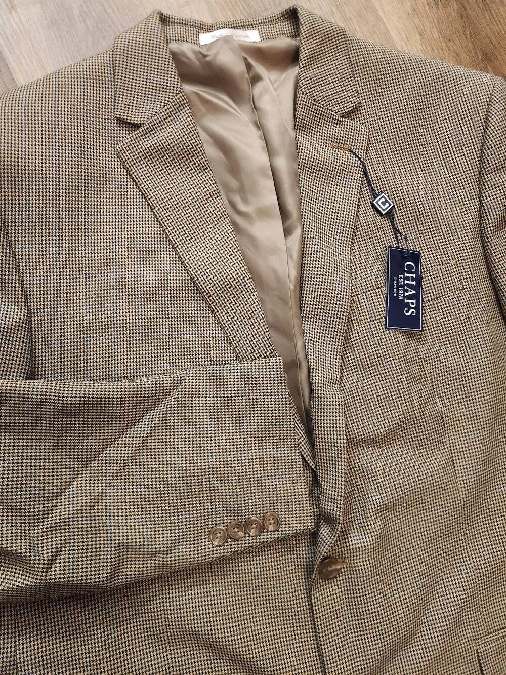 Chaps sports coat houndstooth plaid 46L 2 button single vent poly/rayon NWT mult